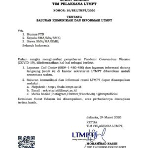 Surat Edaran Tim Pelaksana LTMPT Tentang Saluran Komunikasi dan Informasi LTMPT