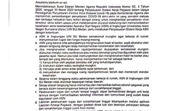 Penyesuaian Sistem Kerja Aparatur Sipil Negara Dalam Upaya Pencegahan Penyebaran Corona Virus Disease (Covid-19) di Lingkungan UIN SU