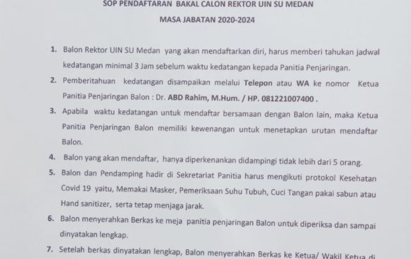 SOP Bakal Calon Rektor UIN SU Masa Jabatan 2020-2024