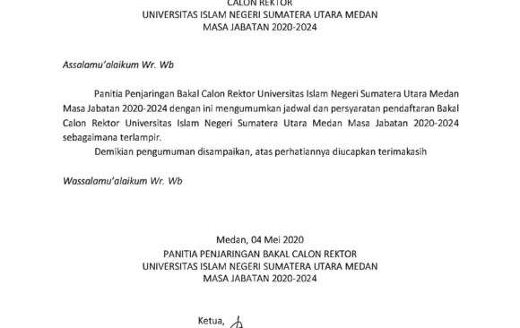 Pengumuman Penjaringan Bakal Calon Rektor UIN SU 2020-2024