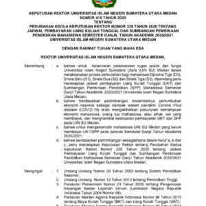 Perubahan Kedua Keputusan Rektor Tentang Jadwal Pembayaran UKT dan SPP Semester Ganjil TA 2020/2021 UIN SU