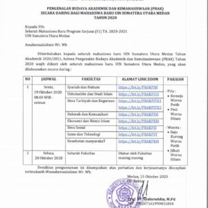 Pengenalan Budaya Akademik Dan Kemahasiswaan (PBAK) Secara Daring Bagi Mahasiswa Baru UIN SU Medan Tahun 2020