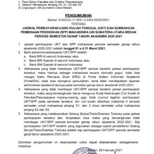 Jadwal Pembayaran UKT dan SPP Semester Genap T.A. 2020-2021