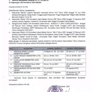 Perubahan Jadwal Perkuliahan Semester Genap Pada Jadwal Kegiatan Akademik Tahun Akademik 2020-2021