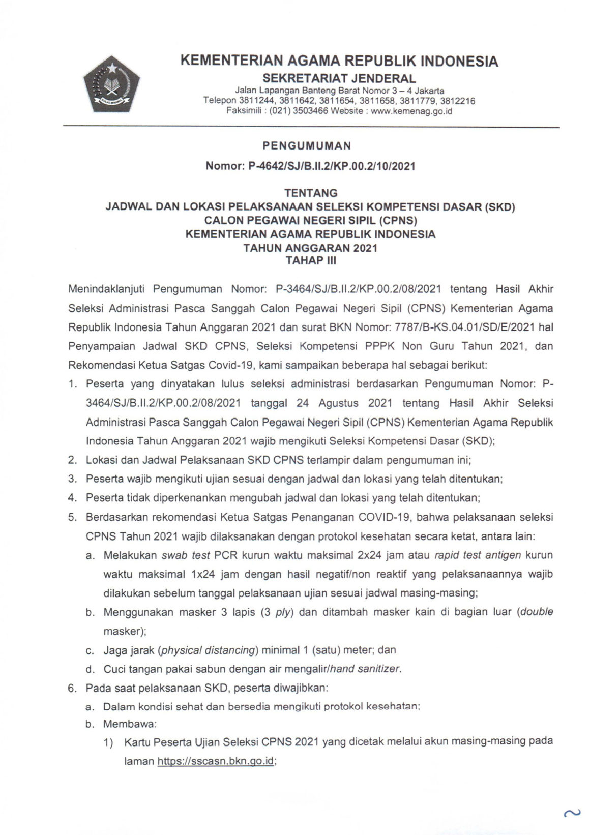 Jadwal dan Lokasi Pelaksanaan Seleksi Kompetisi Dasar (SKD) CPNS UIN Sumatera Utara Tahap III